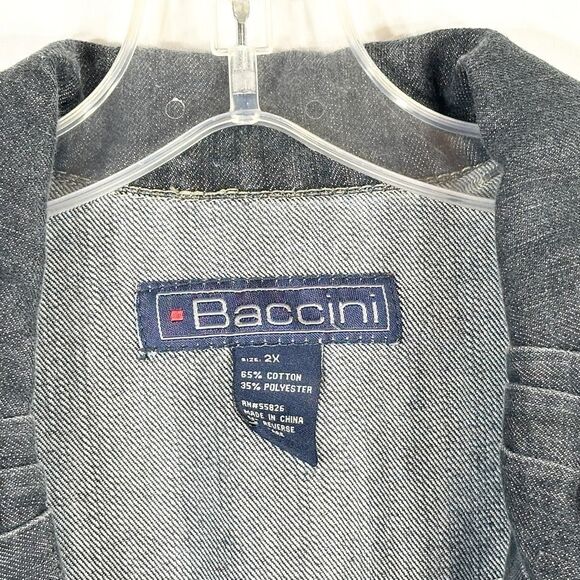 Baccini Plus Size 2X Denim Jacket Dark Blue Jean Belted Button Up Pockets 747 - Picture 10 of 11
